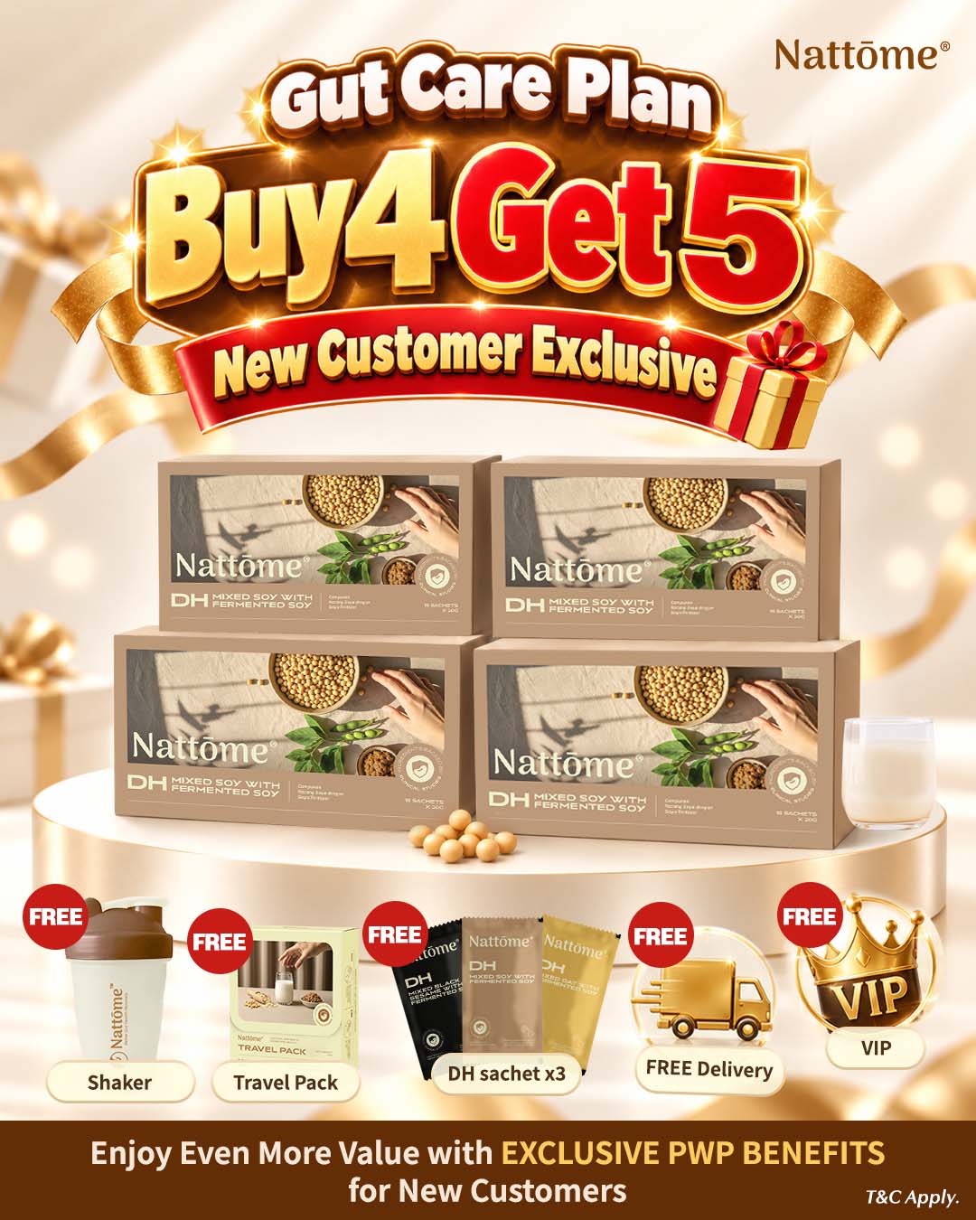 Nattome Gut Care Plan October Promo - Buy 4 DH, 5 free gifts (Shaker, Travel Pack, 3 DH sachets, free delivery, VIP)